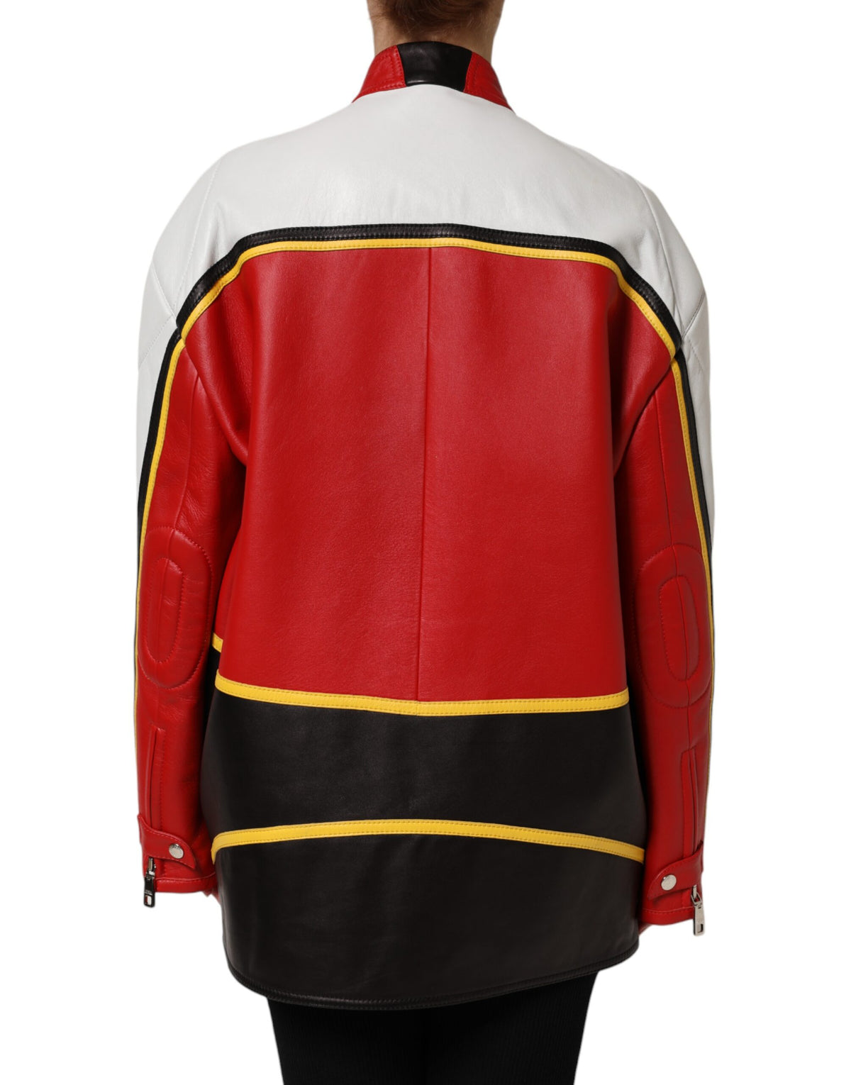 Dolce & Gabbana Women's Biker Polyester & Lambskin Leather Jacket - Multicolor