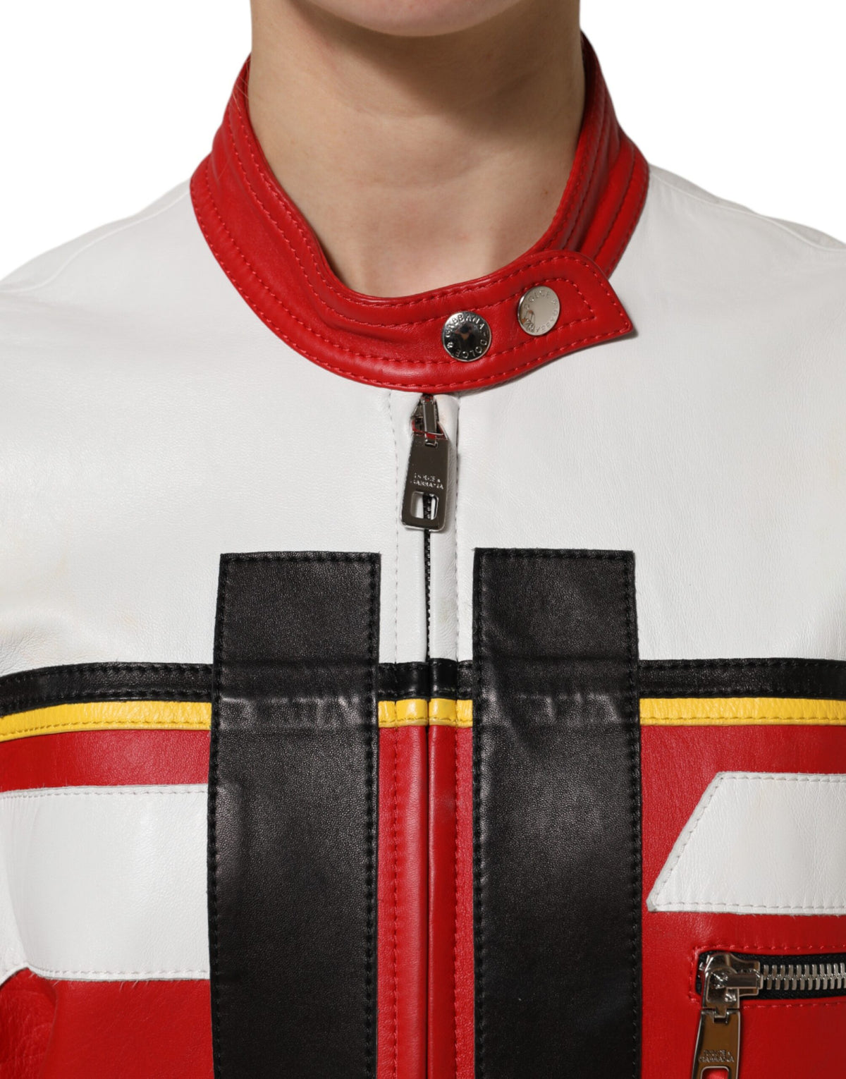 Dolce & Gabbana Women's Biker Polyester & Lambskin Leather Jacket - Multicolor
