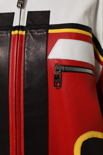 Dolce & Gabbana Women's Biker Polyester & Lambskin Leather Jacket - Multicolor