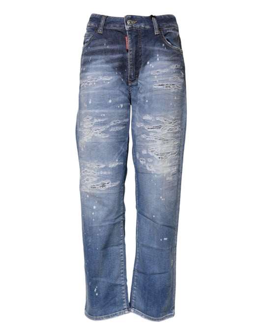Dsquared² Women's Straight Mid Rise Stretch Denim Cotton Jeans - Blue