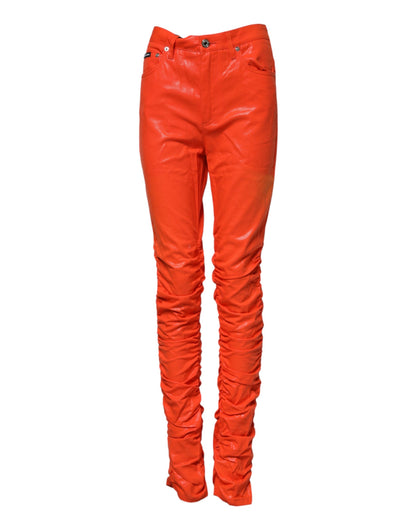 Dolce & Gabbana Women's Skinny Regular Fit High Rise Denim Cotton Jeans - Orange