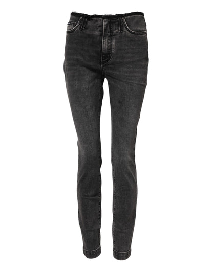 Dolce & Gabbana Women's Skinny Regular Fit Mid Rise Stretch Denim Cotton Jeans - Dark Gray