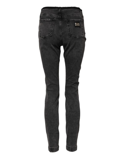 Dolce & Gabbana Women's Skinny Regular Fit Mid Rise Stretch Denim Cotton Jeans - Dark Gray