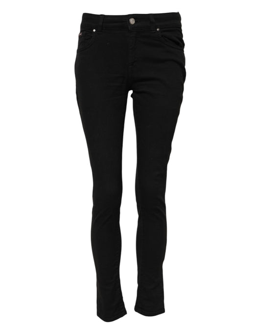 Dolce & Gabbana Women's Skinny Regular Fit Mid Rise Stretch Denim Cotton Jeans - Black
