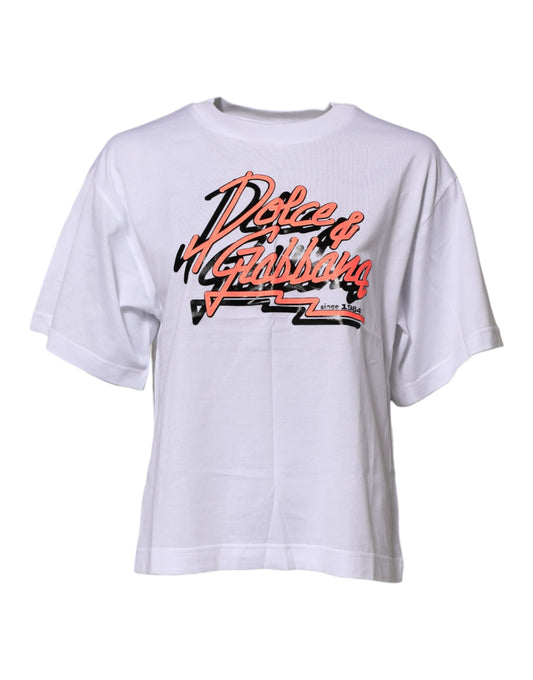 Dolce & Gabbana Women's Short-Sleeve Crew Neck Cotton T-Shirt - White Print