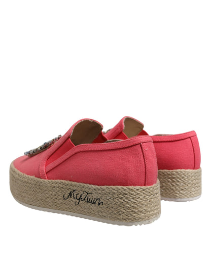 Twinset Women's Canvas Leather & Crystal Heels - Pink