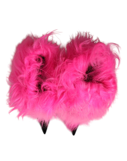 Dolce & Gabbana Women's Polyester Leather & Faux Fur High-Heel Boots - Pink