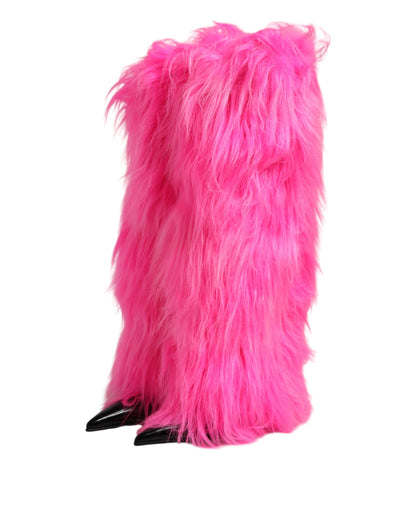 Dolce & Gabbana Women's Polyester Leather & Faux Fur High-Heel Boots - Pink