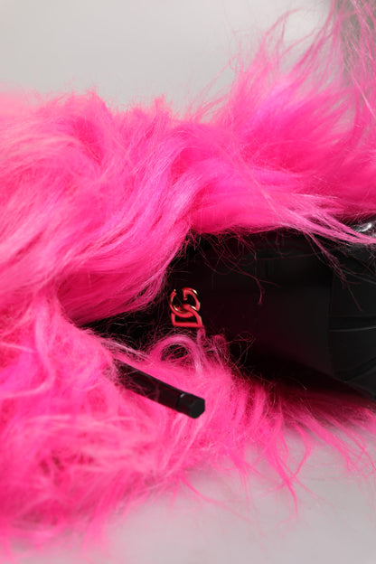 Dolce & Gabbana Women's Polyester Leather & Faux Fur High-Heel Boots - Pink