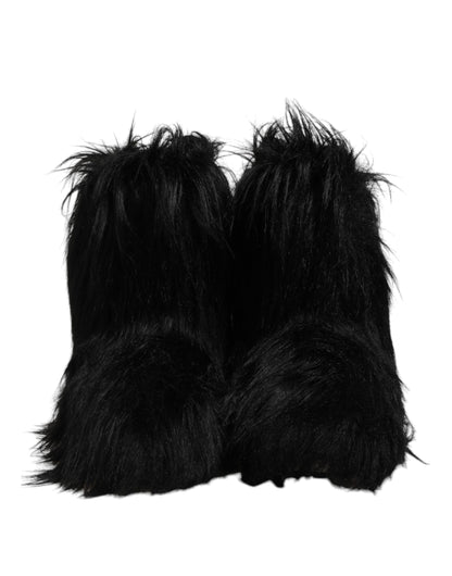 Dolce & Gabbana Men's Calf Leather Faux Fur & Rubber Mid-Calf Boots - Black