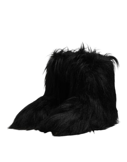 Dolce & Gabbana Men's Calf Leather Faux Fur & Rubber Mid-Calf Boots - Black