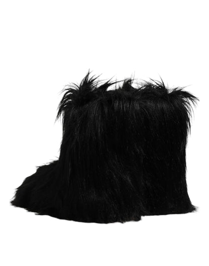 Dolce & Gabbana Men's Calf Leather Faux Fur & Rubber Mid-Calf Boots - Black