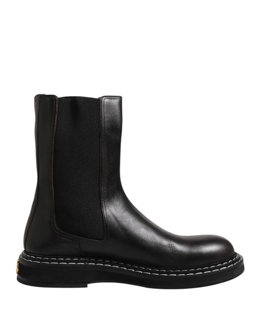 Dolce & Gabbana Men's Calf Leather Flat Mid-Calf Boots - Black