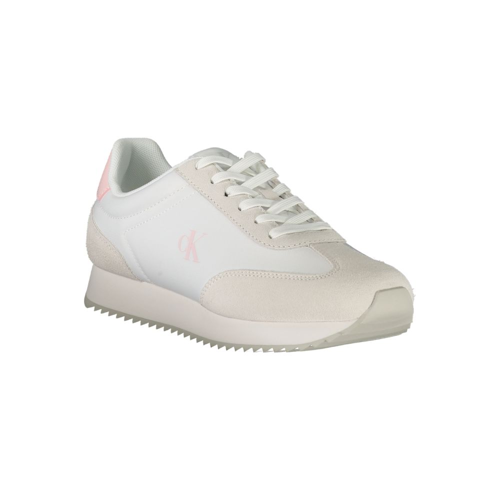 Athletic Sneakers by Calvin Klein for women in polyester polyethylene leather pink & white features an stately silhouette, showcasing the signature athletic style of the Women's Athletic Polyester Polyethylene Leather Sneakers collection with a truly stately finish.