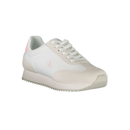 Athletic Sneakers by Calvin Klein for women in polyester polyethylene leather pink & white features an stately silhouette, showcasing the signature athletic style of the Women's Athletic Polyester Polyethylene Leather Sneakers collection with a truly stately finish.