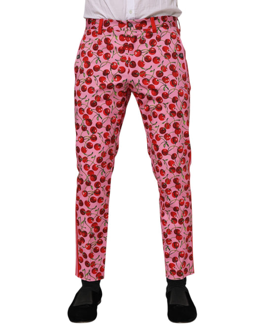 Pants by Dolce & Gabbana for men in stretch cotton cherry, pink & print features a sleek silhouette with a sleek tapered-leg, a refined long, and a sophisticated finish.