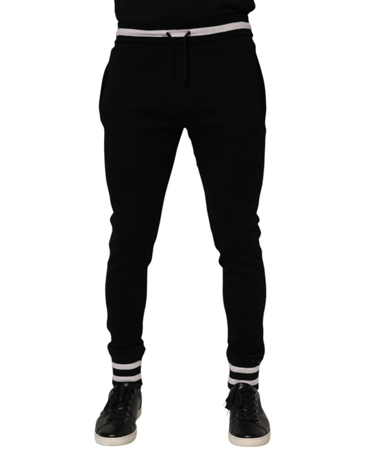 Jogger Sweatpants by Dolce & Gabbana for men in stretch cotton black features a athletic with a and long, showcasing athletic for a sophisticated performance look.