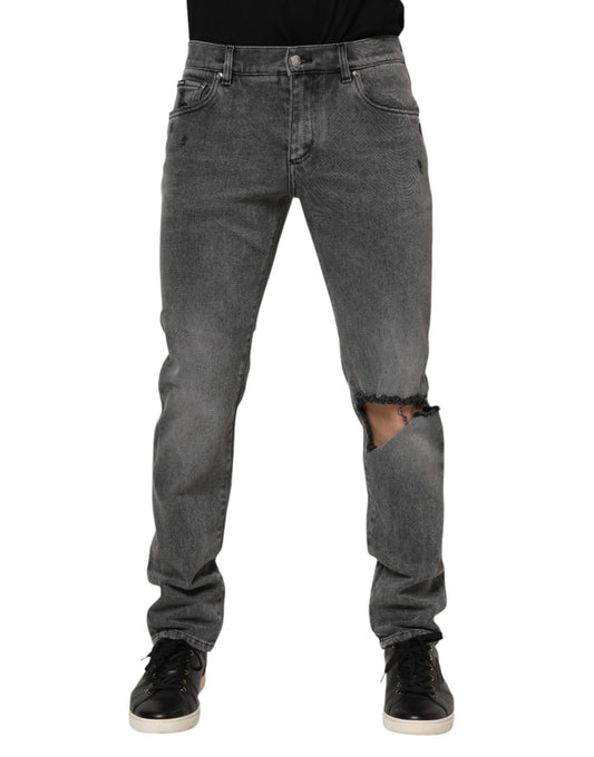 Jeans by Dolce & Gabbana for men in stretch denim cotton gray presents a refined pantology silhouette, artfully defined by a refined pantology tapered-leg & skinny, long, and a sophisticated .