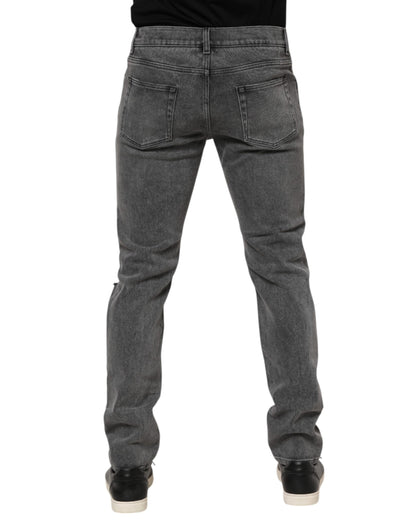 Dolce & Gabbana Gray Cotton Logo Plaque Denim Jeans