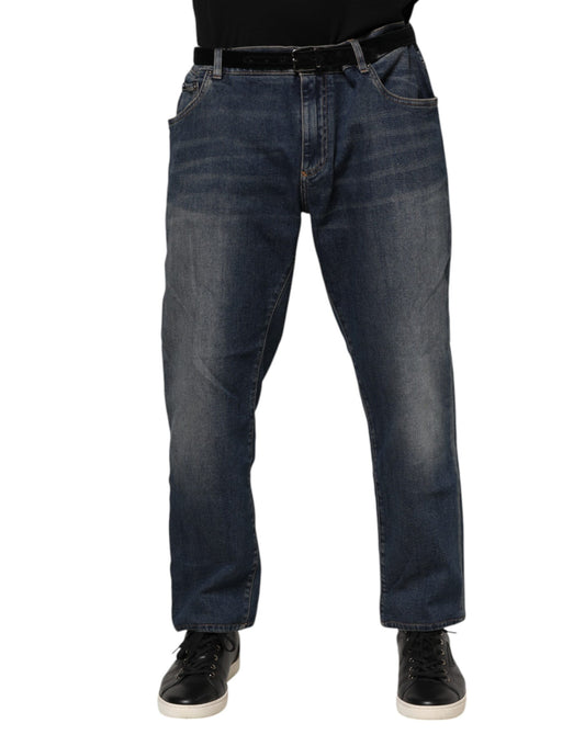 Jeans by Dolce & Gabbana for men in stretch denim cotton blue presents a refined pantology silhouette, artfully defined by a refined pantology tapered-leg & slim, long, and a sophisticated .