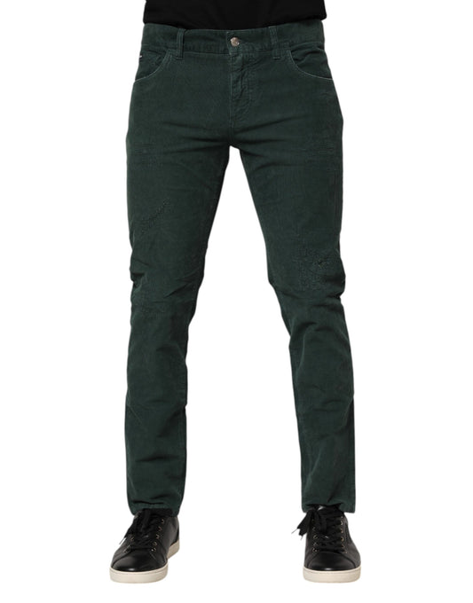 Pants by Dolce & Gabbana for men in stretch cotton corduroy green features a enduring silhouette, showcasing a enduring tapered-leg & skinny and long with a for a premium, tailored aesthetic.