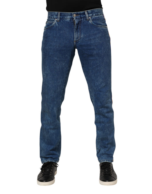 Jeans by Dolce & Gabbana for men in denim cotton blue features an sartorial tapered-leg & regular-fit and long with a cut for a sartorial finish.