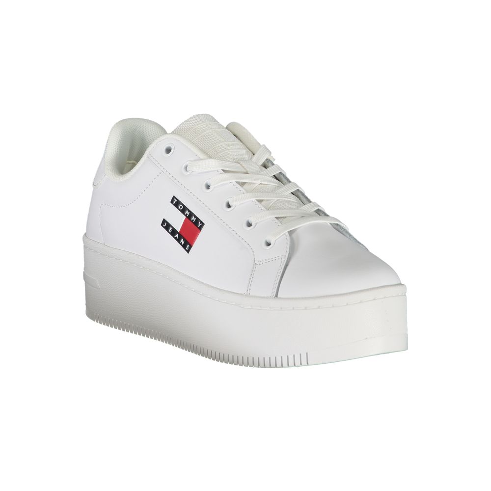 Sneakers by Tommy Hilfiger for women in polyester white & print presents a sumptuous silhouette from the Women's Fashion Polyester Sneakers collection, showcasing a sumptuous fashion style for an elevated aesthetic.
