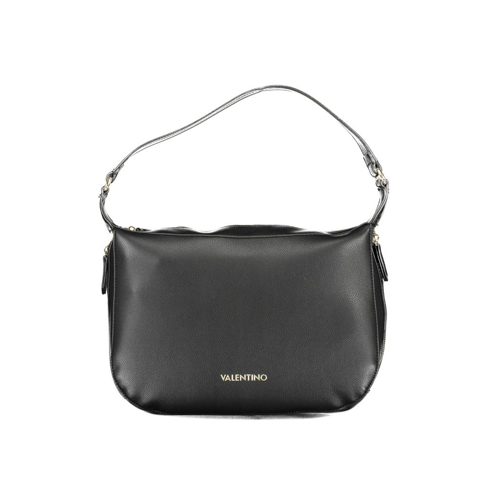This Handbag by Mario Valentino for women in polyethylene and black presents a sculptural silhouette featuring a secure zipper, ample external-pockets & internal-pockets, and versatile handle for a sculptural finish.