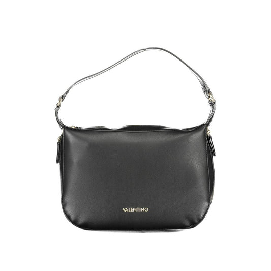 This Handbag by Mario Valentino for women in polyethylene and black presents a sculptural silhouette featuring a secure zipper, ample external-pockets & internal-pockets, and versatile handle for a sculptural finish.