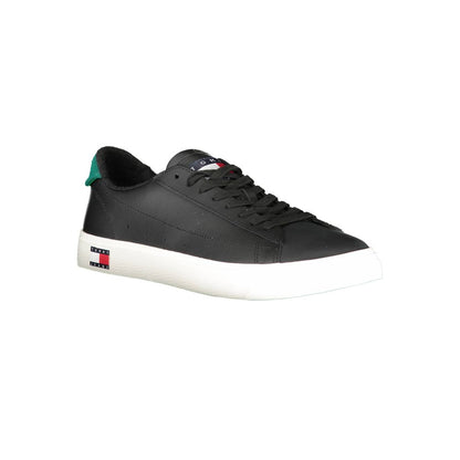 Sneakers by Tommy Hilfiger for men in polyester black presents a sumptuous silhouette, artfully capturing the essence of the Men's Fashion Polyester Sneakers with its sumptuous fashion style design.