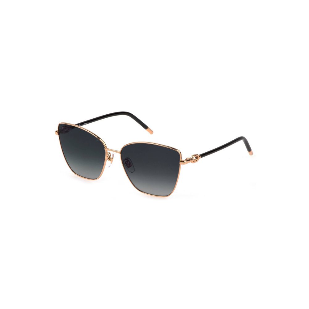 Sunglasses by Furla for women in gold features an lustrous square frame design with gold coloured frame detailing and for a lustrous aesthetic.