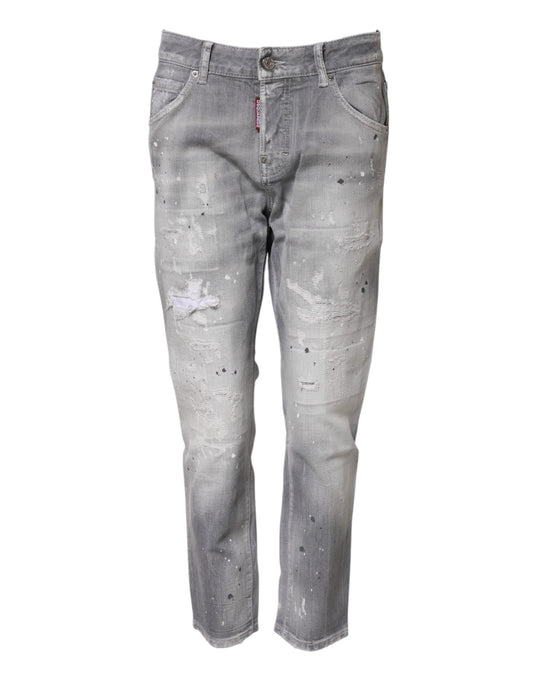 Dsquared² Women's Tapered Leg Mid Rise Stretch Denim Cotton Jeans - Gray