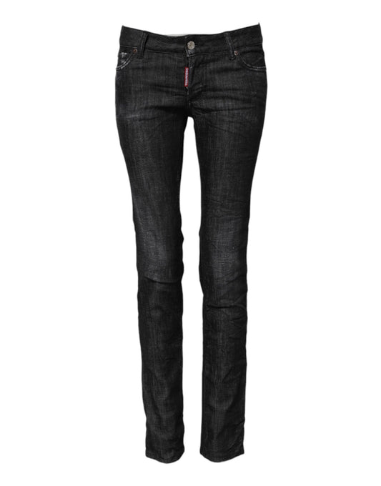Dsquared² Women's Skinny Low Rise Stretch Denim Cotton Jeans - Black