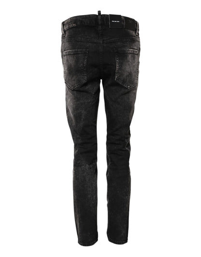 Dsquared² Women's Tapered Leg Mid Rise Stretch Denim Cotton Jeans - Black
