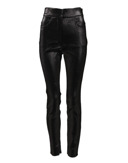 Dolce & Gabbana Women's Skinny High Rise Cotton Nylon Polyester & Lurex Jeans - Black Silver