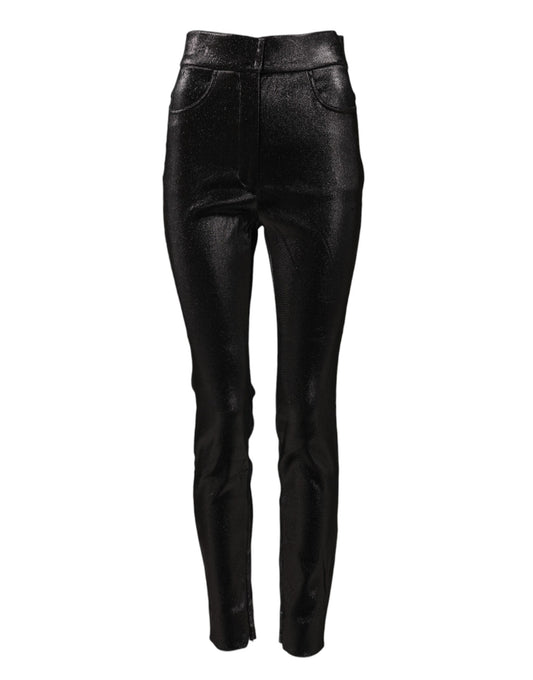 Dolce & Gabbana Women's Skinny High Rise Cotton Nylon Polyester & Lurex Jeans - Black Silver