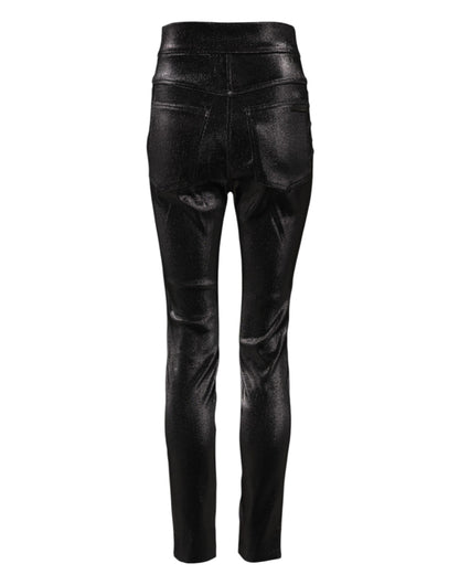 Dolce & Gabbana Women's Skinny High Rise Cotton Nylon Polyester & Lurex Jeans - Black Silver