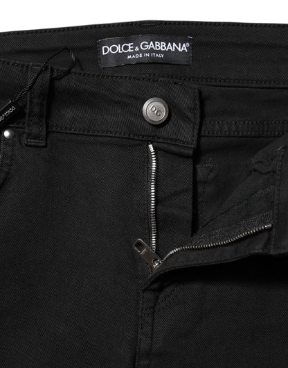 Dolce & Gabbana Women's Skinny Slim Mid Rise Stretch Denim Cotton Jeans - Black
