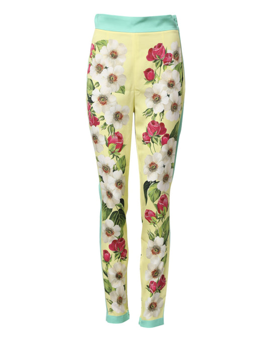 Dolce & Gabbana Women's Leggings High Rise Silk - Yellow Floral Print