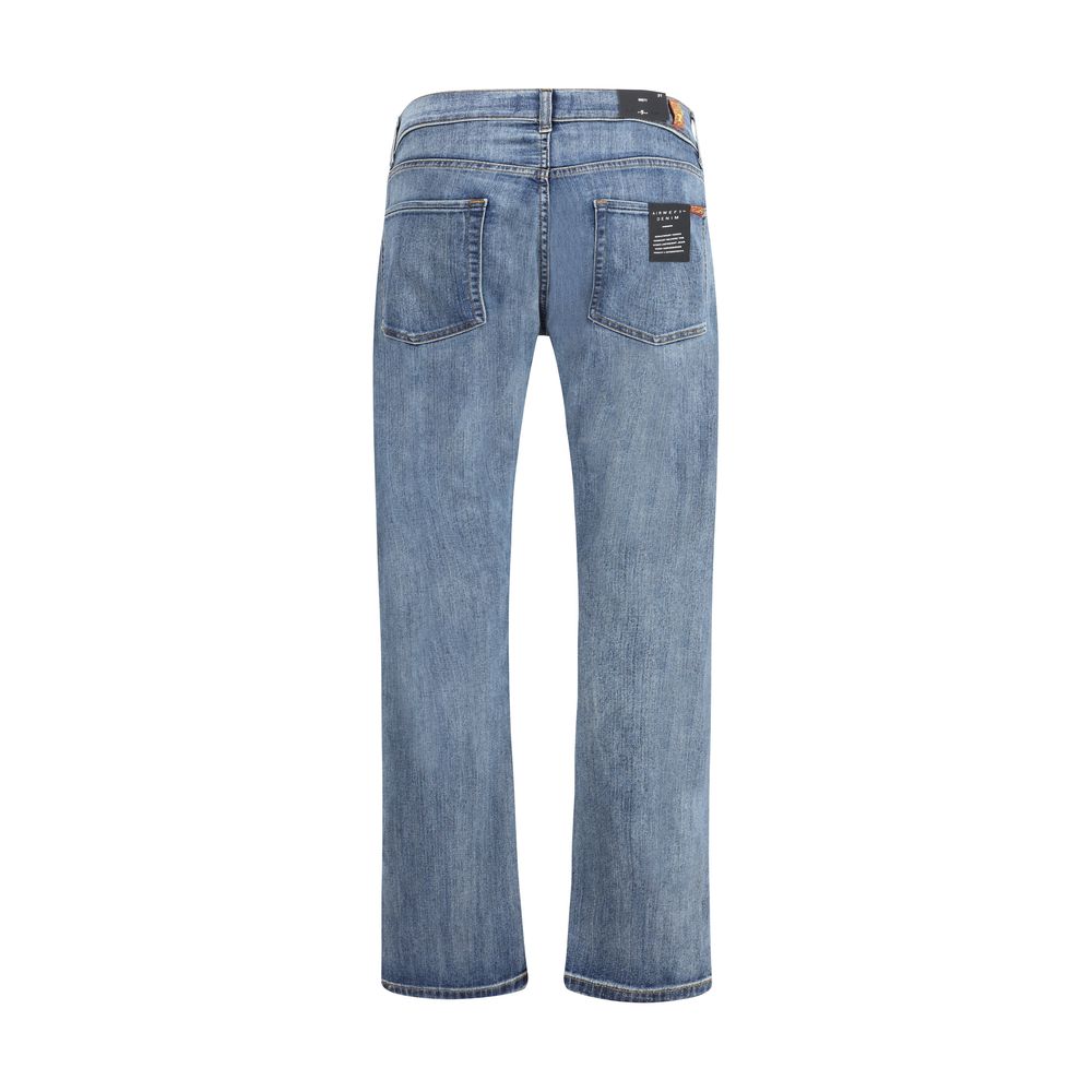 Jeans by 7FOR for men in denim cotton blue features a refined silhouette with a refined straight-leg & regular-fit, defined by a and a refined long for a refined finish.