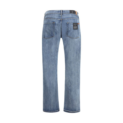 Jeans by 7FOR for men in denim cotton blue features a refined silhouette with a refined straight-leg & regular-fit, defined by a and a refined long for a refined finish.