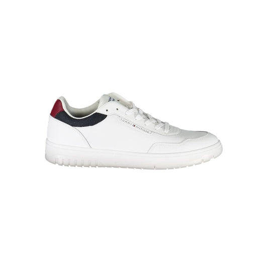 Sneakers by Tommy Hilfiger for men in leather white & print presents a sumptuous silhouette as Men's Fashion Leather Sneakers, expertly defined by a sumptuous fashion style for a sumptuous, high-fashion look.