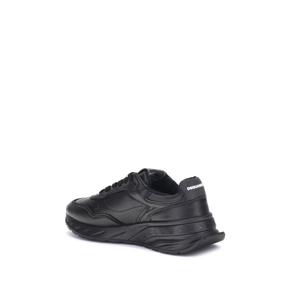Athletic Sneakers by Dsquared² for men in bos taurus calf leather black & monogram features an architectural silhouette, showcasing the premium athletic style of the Men's Athletic Bos Taurus Calf Leather Sneakers with an architectural finish.