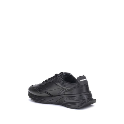 Athletic Sneakers by Dsquared² for men in bos taurus calf leather black & monogram features an architectural silhouette, showcasing the premium athletic style of the Men's Athletic Bos Taurus Calf Leather Sneakers with an architectural finish.