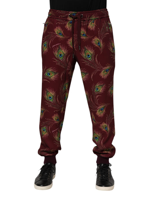 Dolce & Gabbana Men's Regular Fit Stretch Polyester Joggers - Burgundy Print