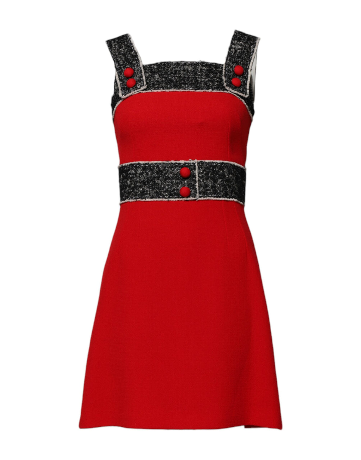 Dolce & Gabbana Women's A Line Flared Sleeveless Mohair Alpaca Silk & Cotton Mini Dress - Black Red