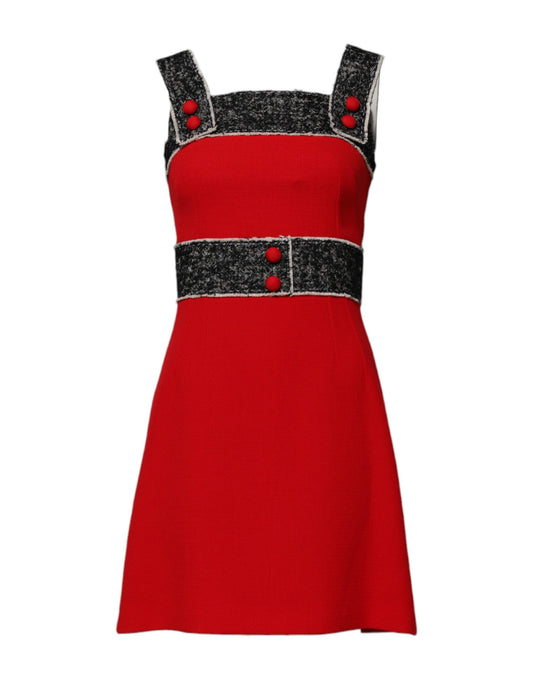 Dolce & Gabbana Women's A Line Flared Sleeveless Mohair Alpaca Silk & Cotton Mini Dress - Black Red