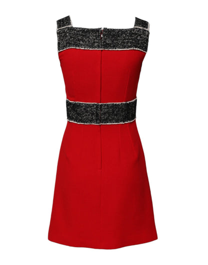 Dolce & Gabbana Women's A Line Flared Sleeveless Mohair Alpaca Silk & Cotton Mini Dress - Black Red