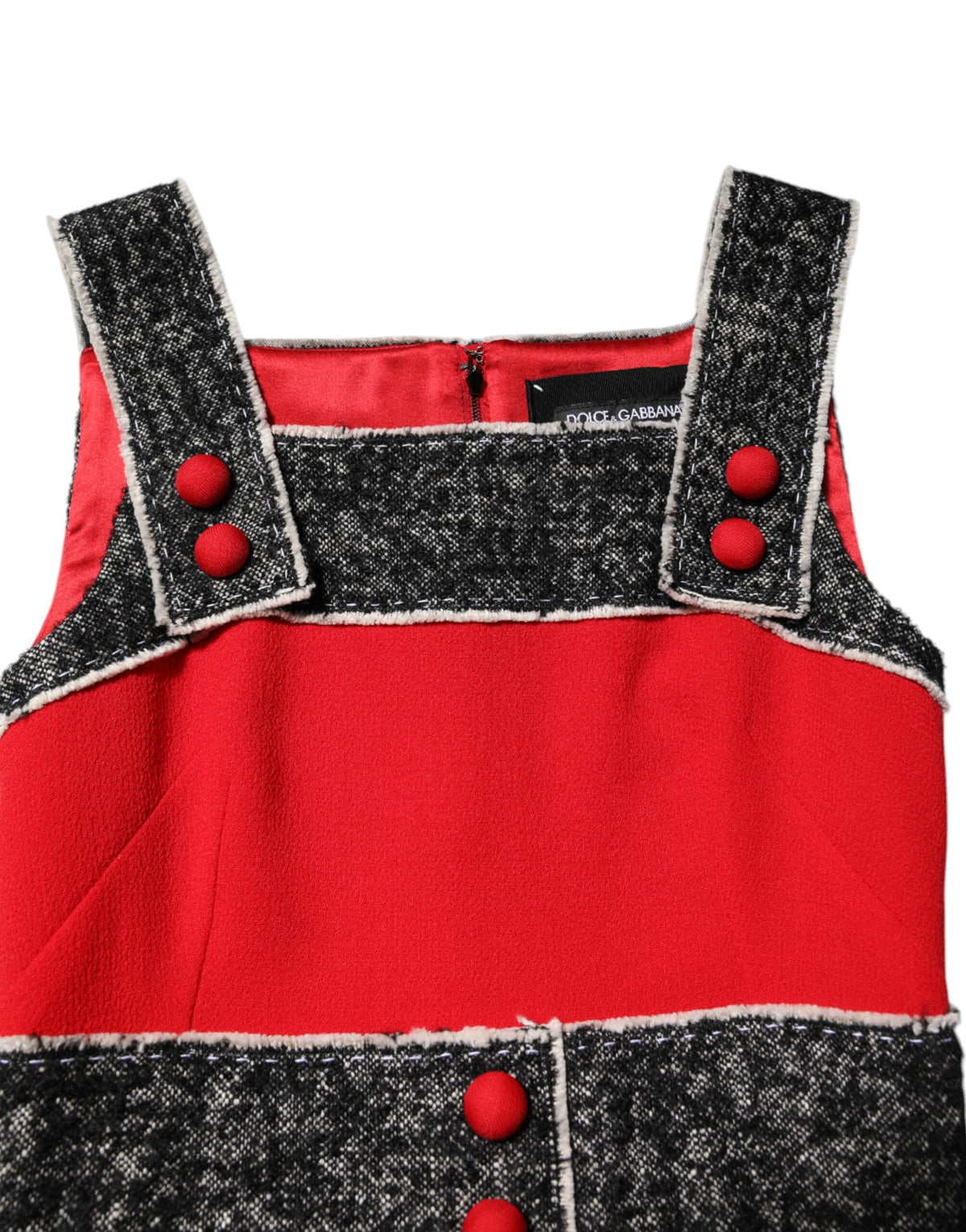Dolce & Gabbana Women's A Line Flared Sleeveless Mohair Alpaca Silk & Cotton Mini Dress - Black Red