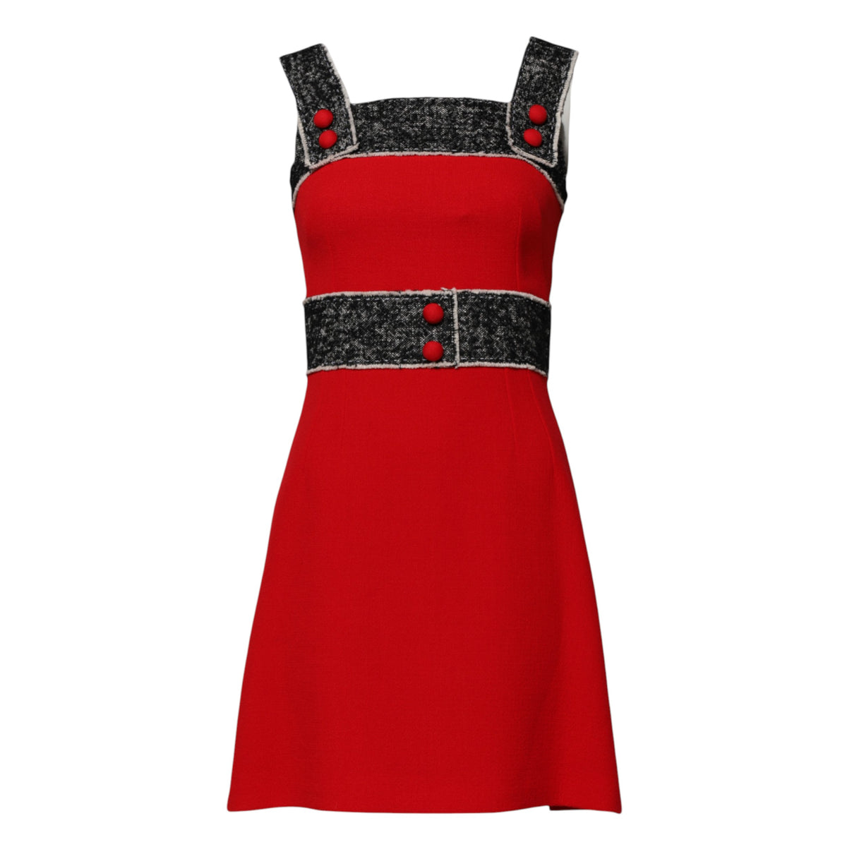 Dolce & Gabbana Women's A Line Flared Sleeveless Mohair Alpaca Silk & Cotton Mini Dress - Black Red